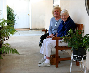 Mother enjoys Sharon's visit before going out to lunch